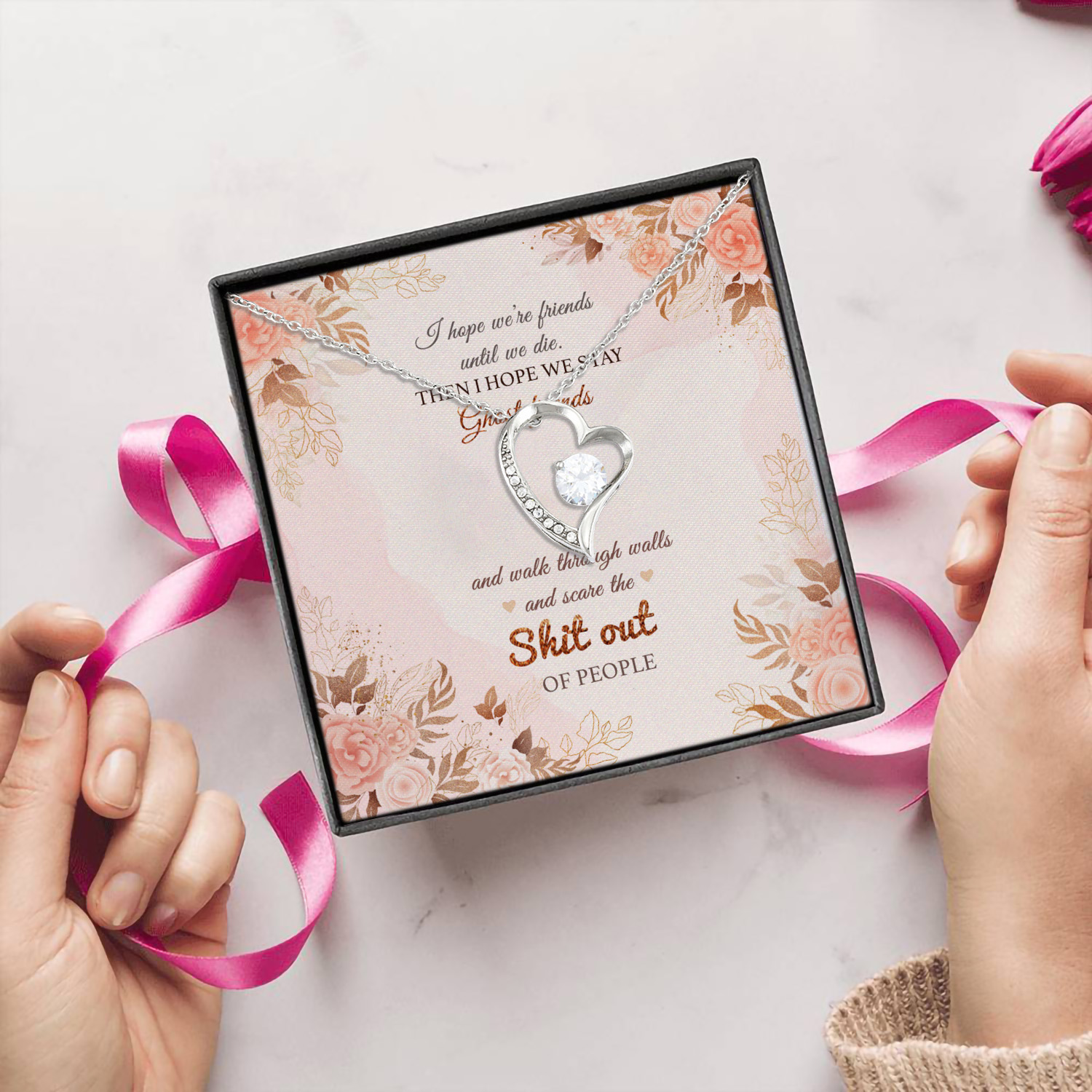 1HP. Friend Until Die (Message Card ) Forever Love Necklace (Silver) 5