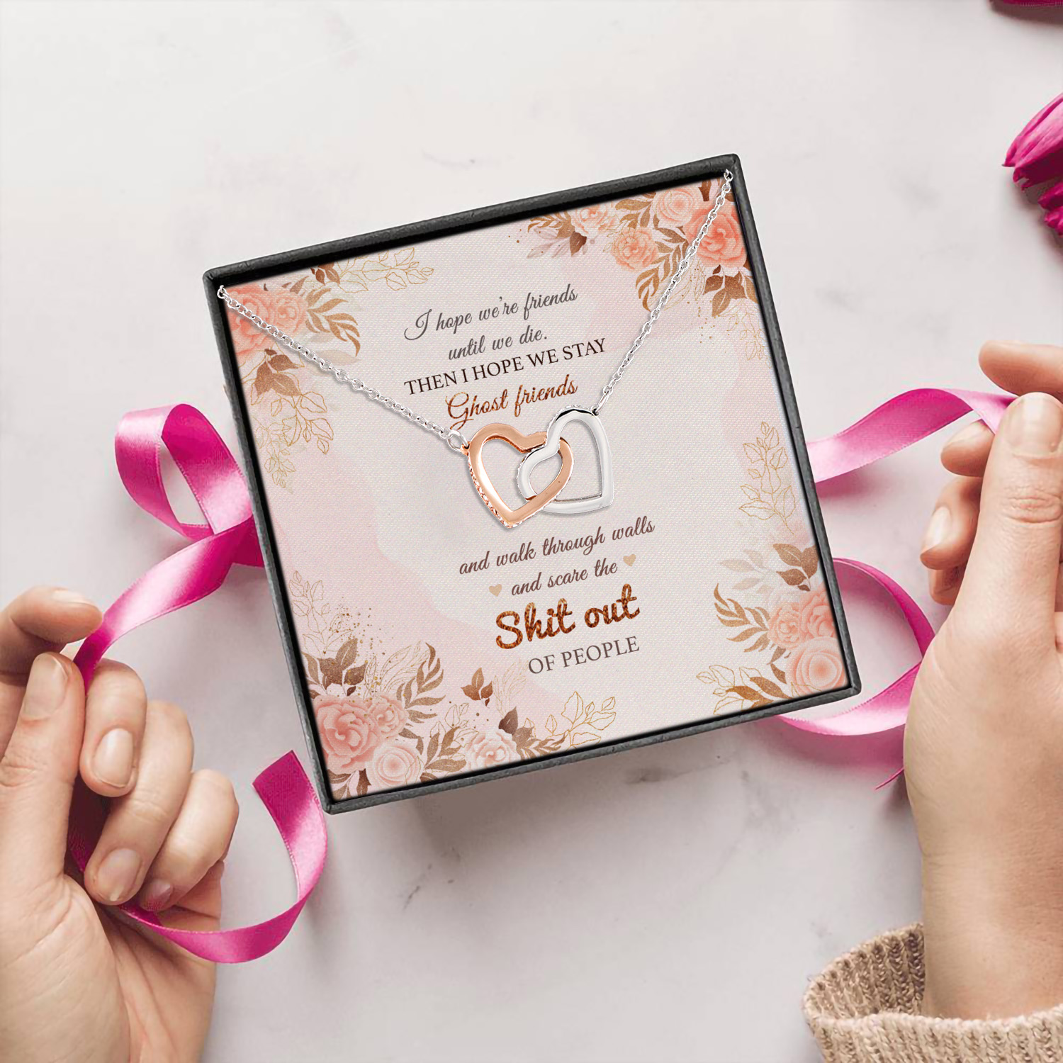1HP. Friend Until Die (Message Card ) Interlocking Hearts Necklace 5