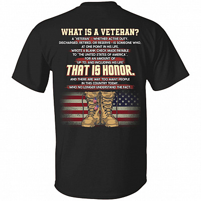 What Is A Veteran A Veteran Whether Active Duty Discharged Retired Or Reserve US Flag Print On Back T-Shirt Only, Black, Unisex T-Shirt