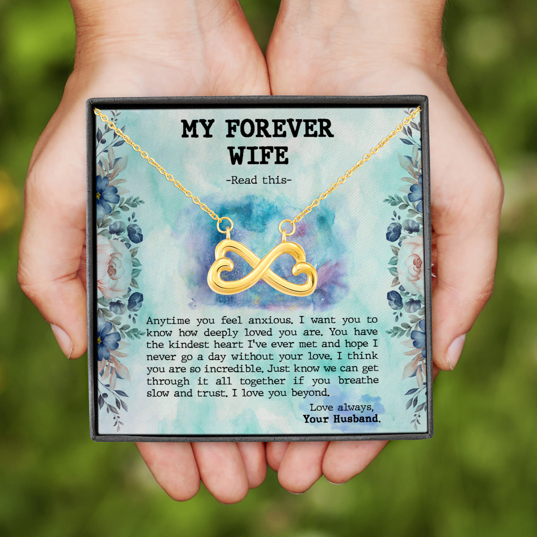 5NH. My Forever Boy Message Card (1) Infinity Heart Necklace (Gold)