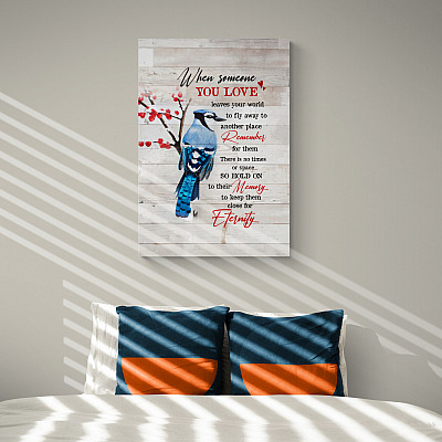 Alternative view of Someone You Love Leaves Blue Bird Gallery Wrapped Framed Canvas Prints-Unframed Poster-Home Decor Wall Art