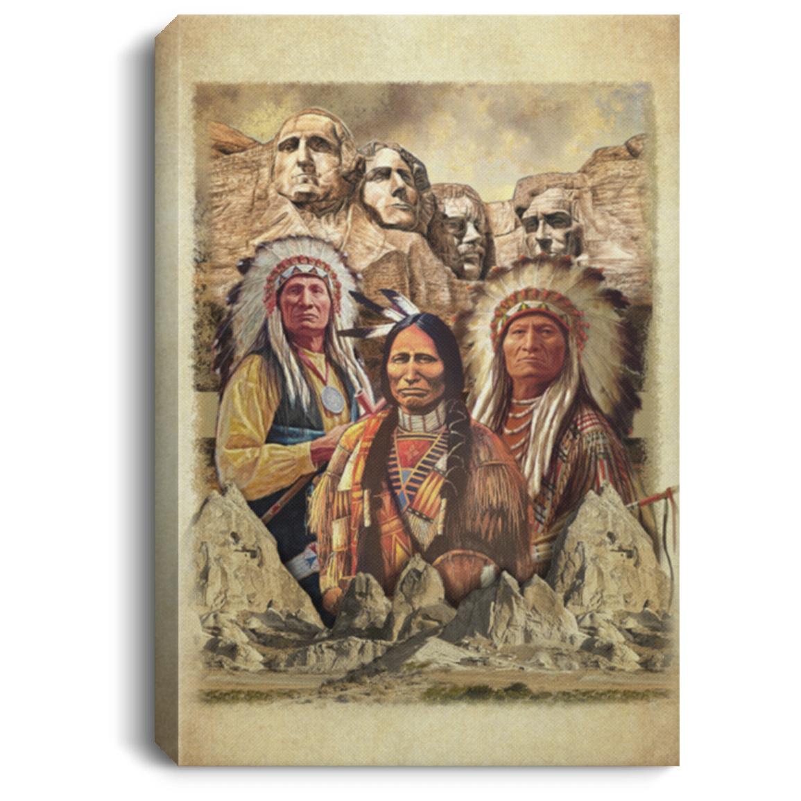 Native American Mount Rushmore Indigenous Chief Canvas Prints - The Original Founding Fathers Unframed Poster, White, 0.75'' Framed Canvas Native American Mount Rushmore Indigenous Chief Canvas Prints - The Original Founding Fathers Unframed Poster, White, 0.75'' Framed Canvas