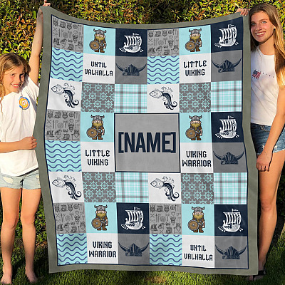 Alternative view of Personalized Little Vik-ing Mink Blanket - Norse Sea Woven Blanket
