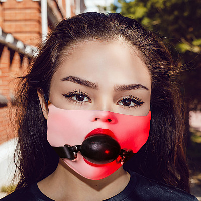 Alternative view of Ball Gag Washable Reusable Custom Printed Cloth Face Mask Cover - Funny Adult Face Mask