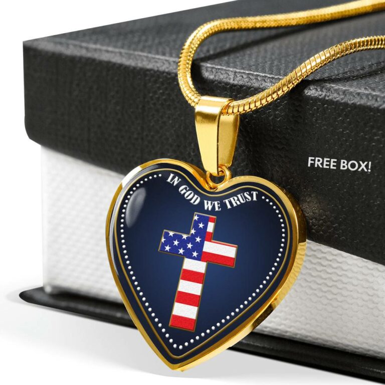 In God We Trust Heart Pendant Necklace - Christian Cross Necklace - Faith Religious Jewelry - Heart Luxury Necklace (Gold Plated)