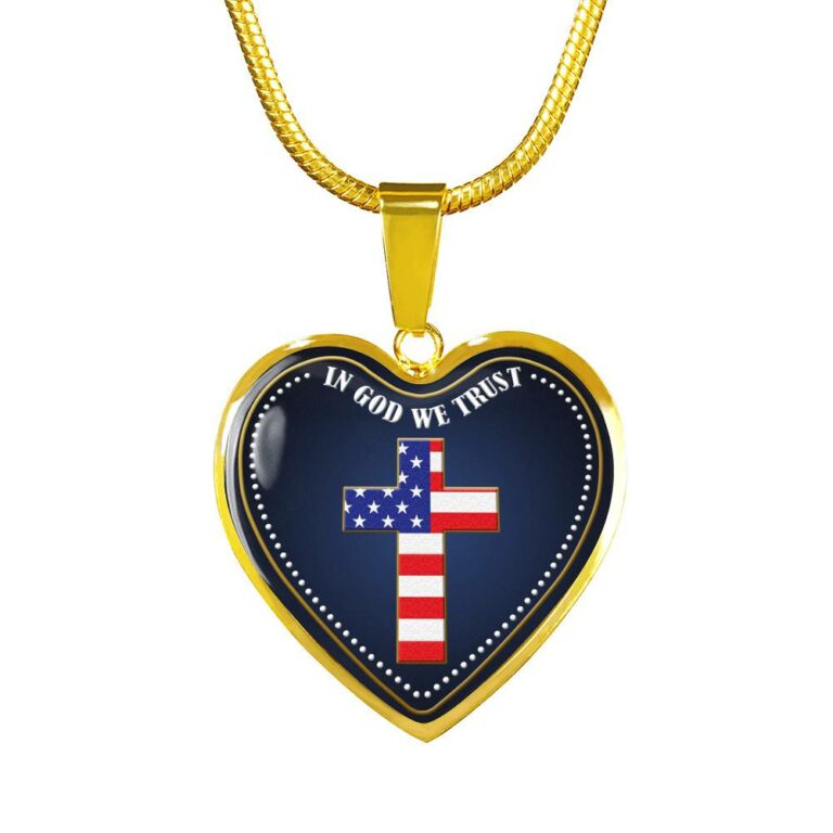 In God We Trust Heart Pendant Necklace - Christian Cross Necklace - Faith Religious Jewelry - Heart Luxury Necklace (Gold Plated)