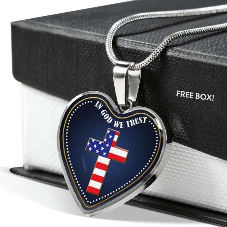 In God We Trust Heart Pendant Necklace - Christian Cross Necklace - Faith Religious Jewelry - Heart Luxury Necklace (Silver)