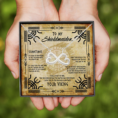 Alternative view of To My Shieldmaiden I Love You to Valhalla And Back Infinity Heart Pendant Necklace - Viking Wife Necklace