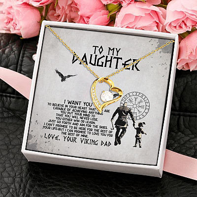 To My Daughter From Viking Dad I Want You To Believe In Your Heart Forever Love Heart Pendant Necklace