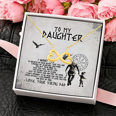 To My Daughter From Viking Dad I Want You To Believe In Your Heart Infinity Heart Pendant Necklace