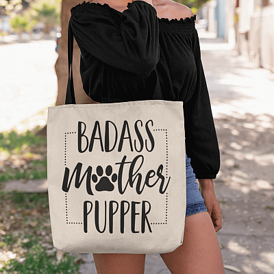 Alternative view of Badass Mother Pupper Dog Mom Gift Ideas AOP Tote Bag - Shoulder Bag - Reusable Grocery Shopping Bag
