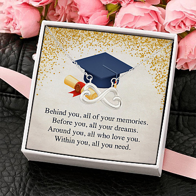 Alternative view of Graduation Hat Behind You All of Your Memories All Your Dreams Infinity Heart Pendant Necklace Gifts