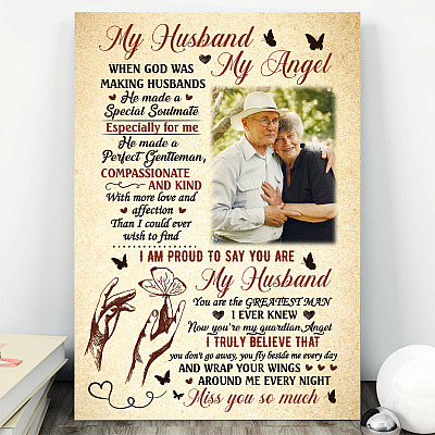 Alternative view of Personalized Photo My Husband My Angel when God Was Making Husbands Framed Canvas - Unframed Poster