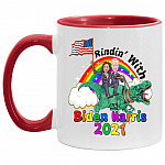 Riding Dinosaur with Biden Harris Accent Mug, White/Red, 11 oz. Accent Mug