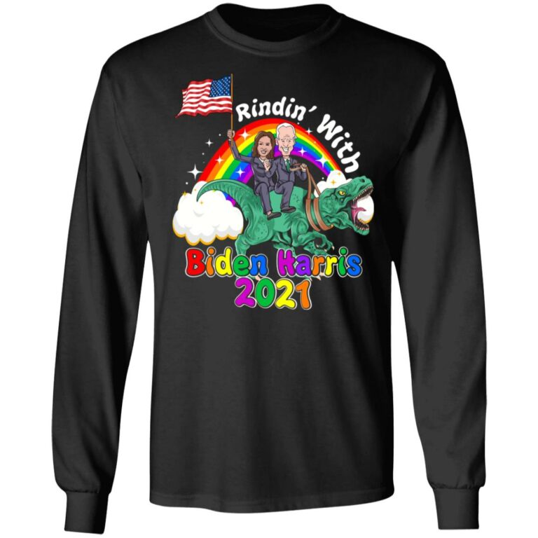 Riding Dinosaur with Biden Harris 2021 - 46th President Madame Vice President Hoodie - Sweatshirt, Black, Long Sleeve