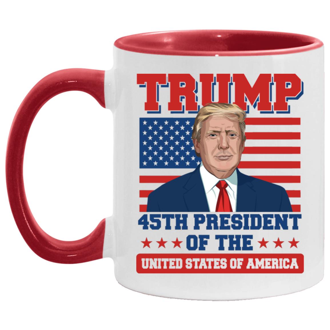Trump 45th President, White/Red, 11 oz. Accent Mug Trump 45th President, White/Red, 11 oz. Accent Mug