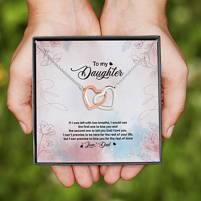 Alternative view of Dad To Daughter If I Was Left With Two Breaths Interlocking Hearts Necklace