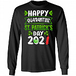 Happy Quarantine St Patrick's Day, Black, Long Sleeve