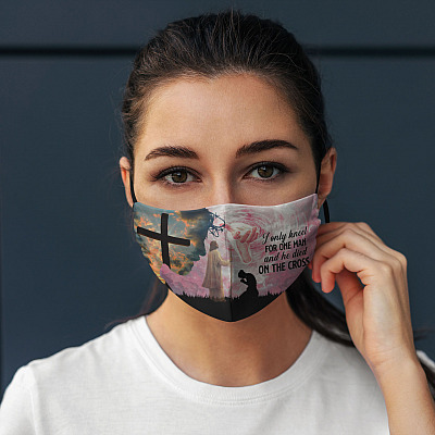Alternative view of I Only Kneel For One Man And He Died On The Cross Jesus Cross Washable Reusable Custom Printed Cloth Face Mask