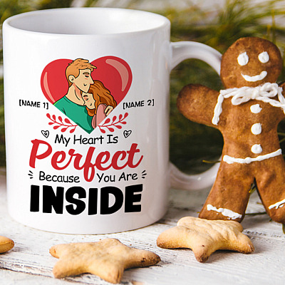 Alternative view of Personalized My Heart Is Perfect Because You Are Inside - Romantic Couple Gift for Him Mug - Water Bottle