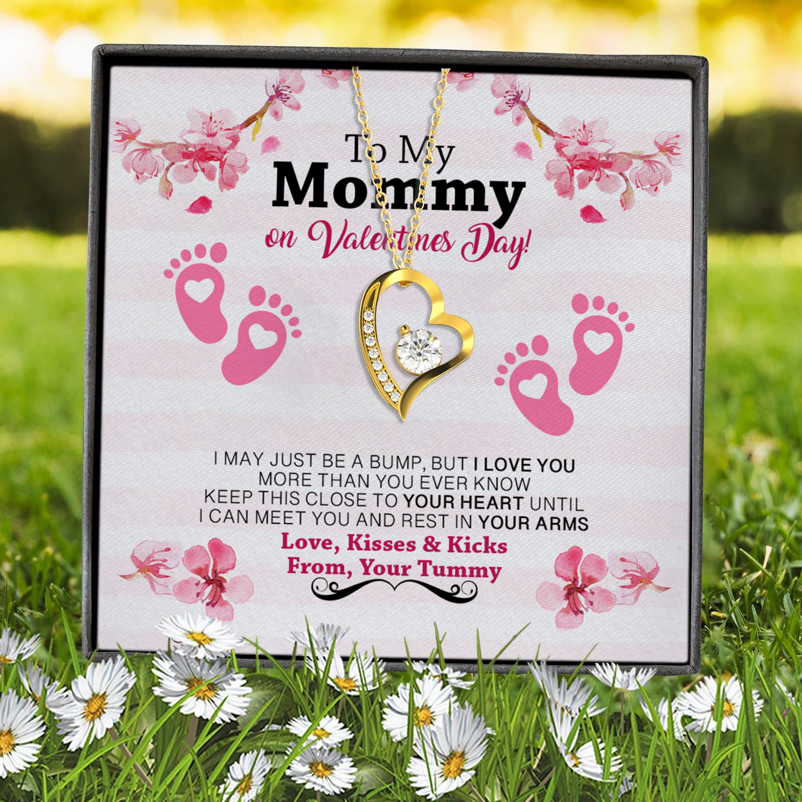 7VT. To My Mommy On Valentines Day Forever Love Necklace (Gold) 7