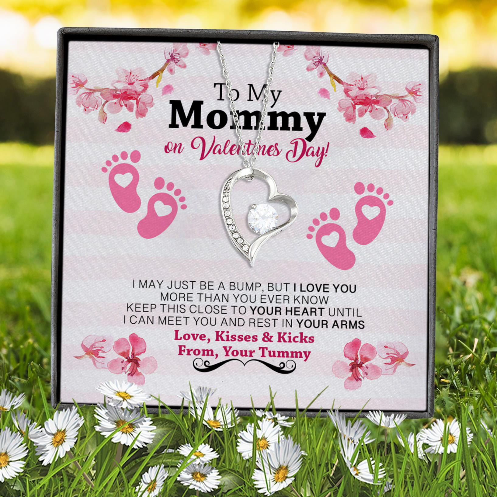 7VT. To My Mommy On Valentines Day Forever Love Necklace (Silver) 7