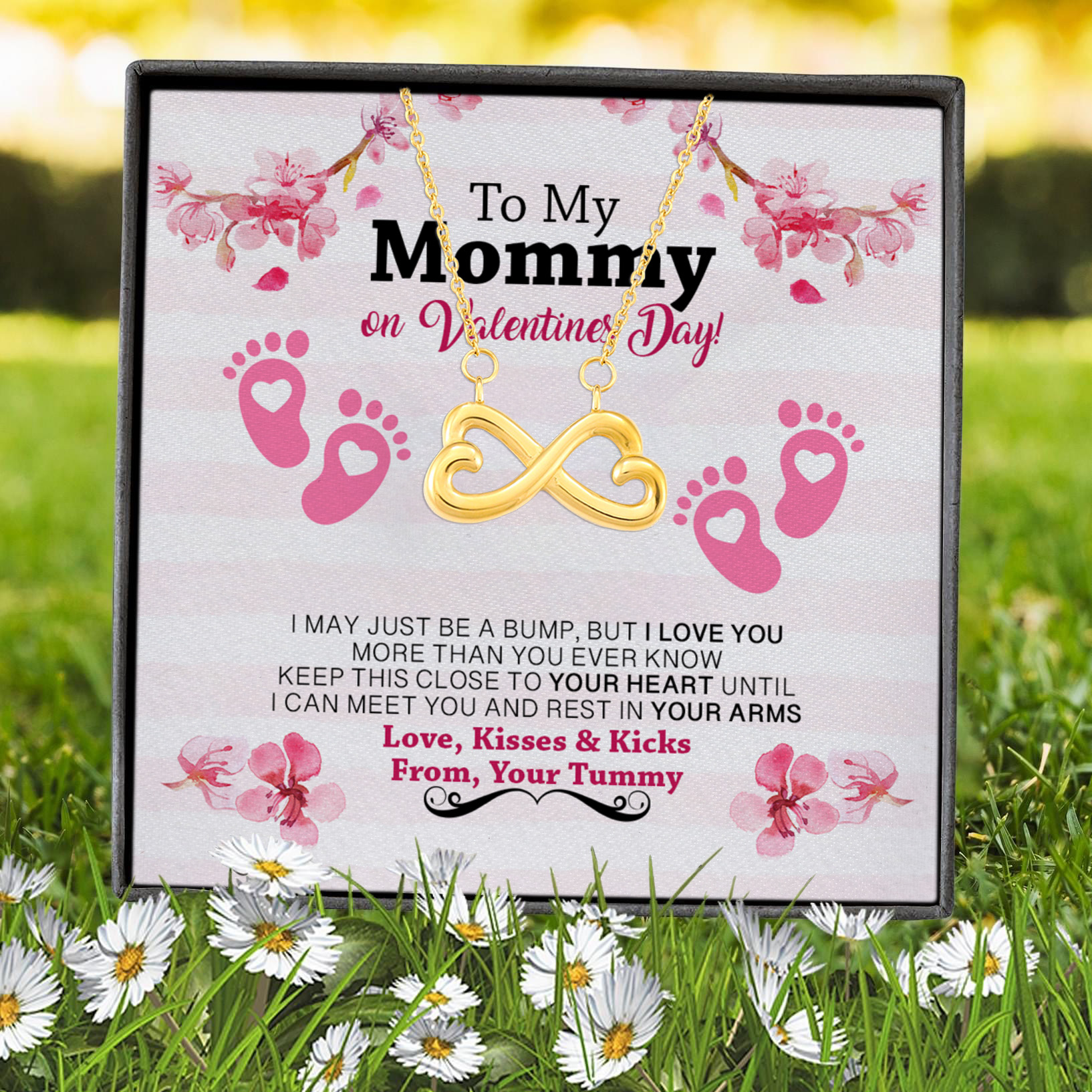 7VT. To My Mommy On Valentines Day Infinity Heart Necklace (Gold) 7