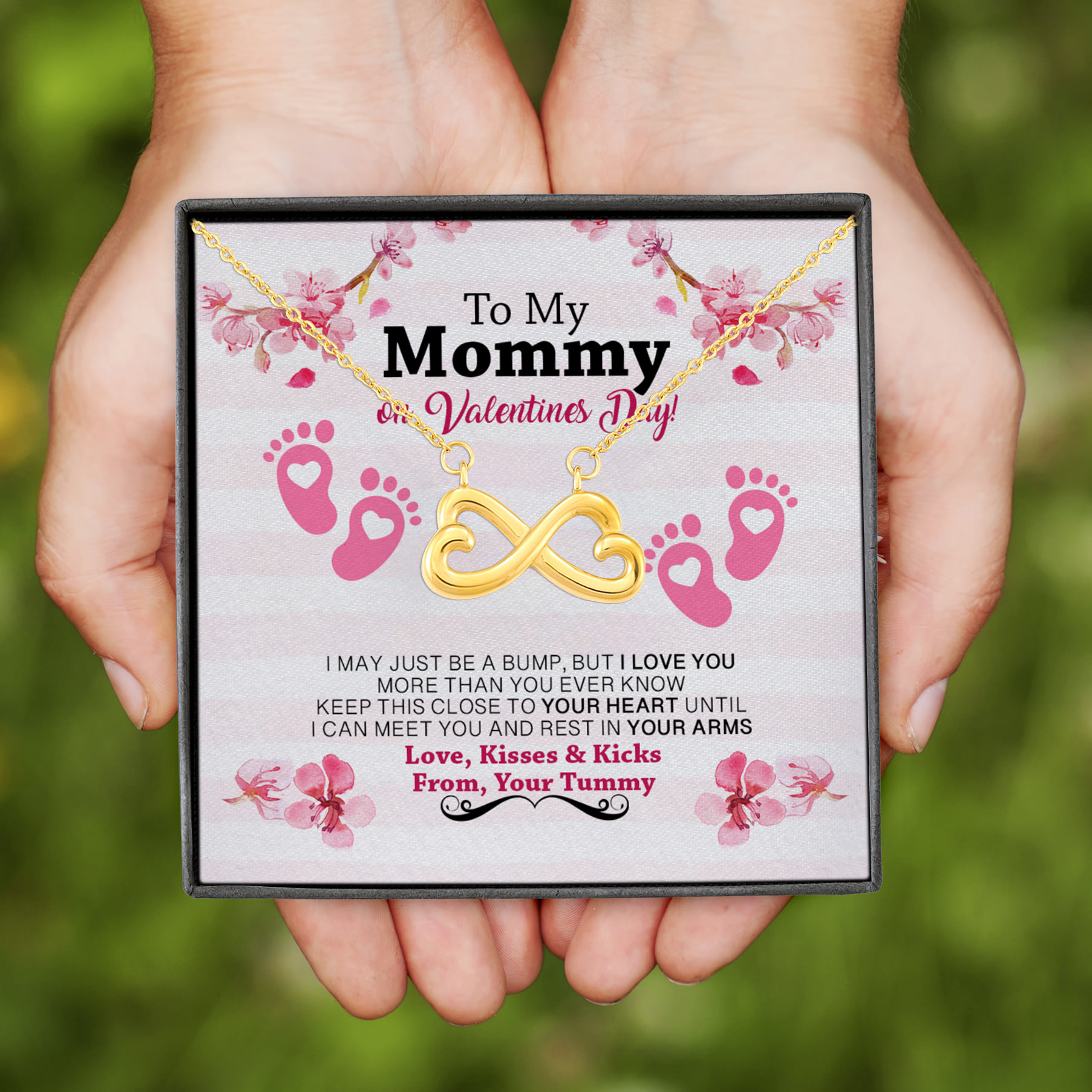 7VT. To My Mommy On Valentines Day Infinity Heart Necklace (Gold)