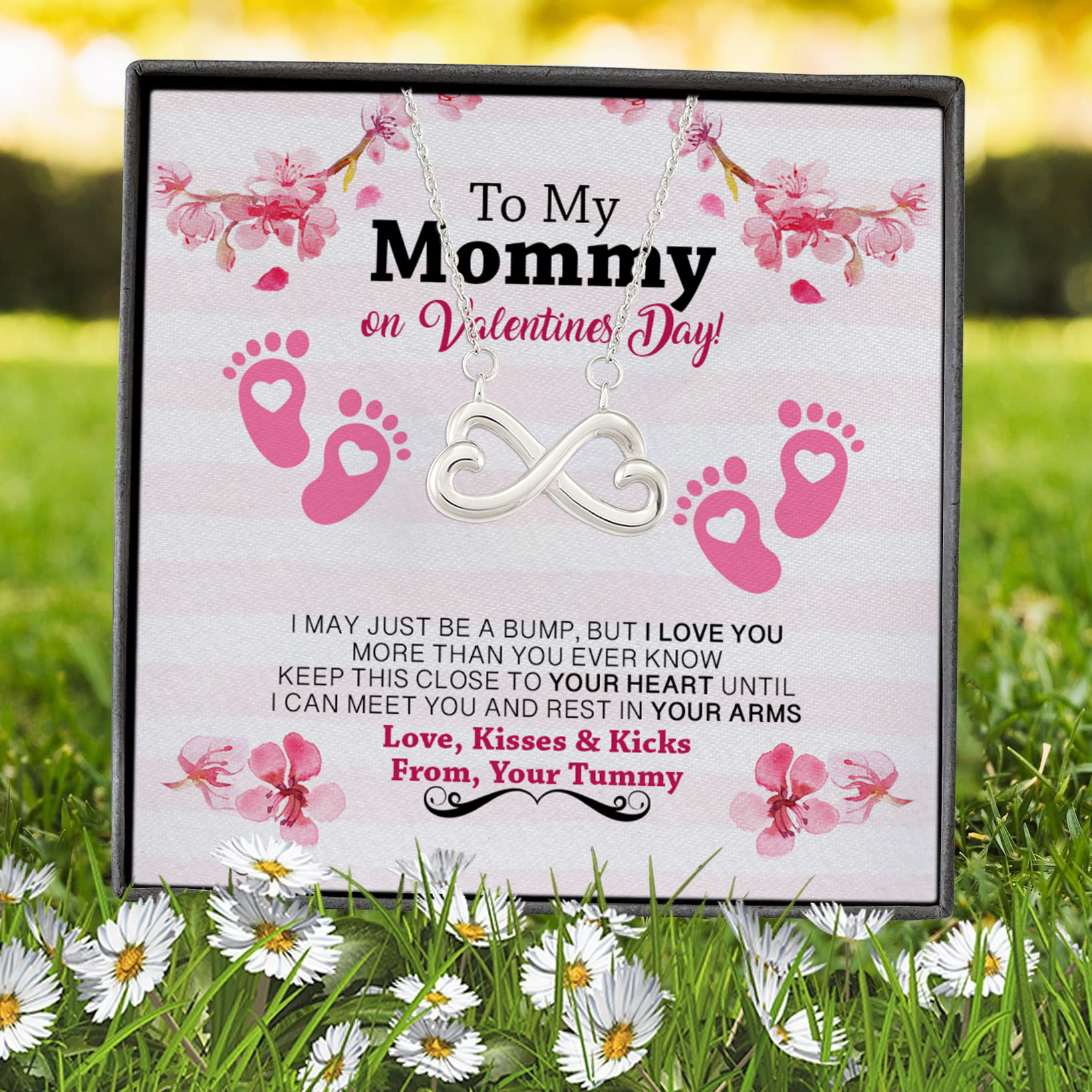 7VT. To My Mommy On Valentines Day Infinity Heart Necklace (Silver) 7