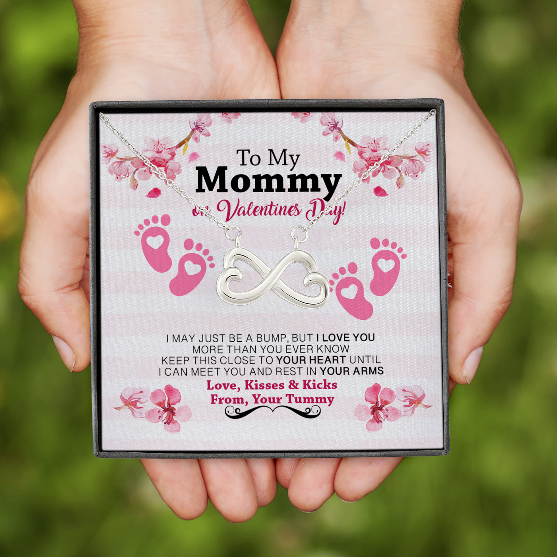 7VT. To My Mommy On Valentines Day Infinity Heart Necklace (Silver)