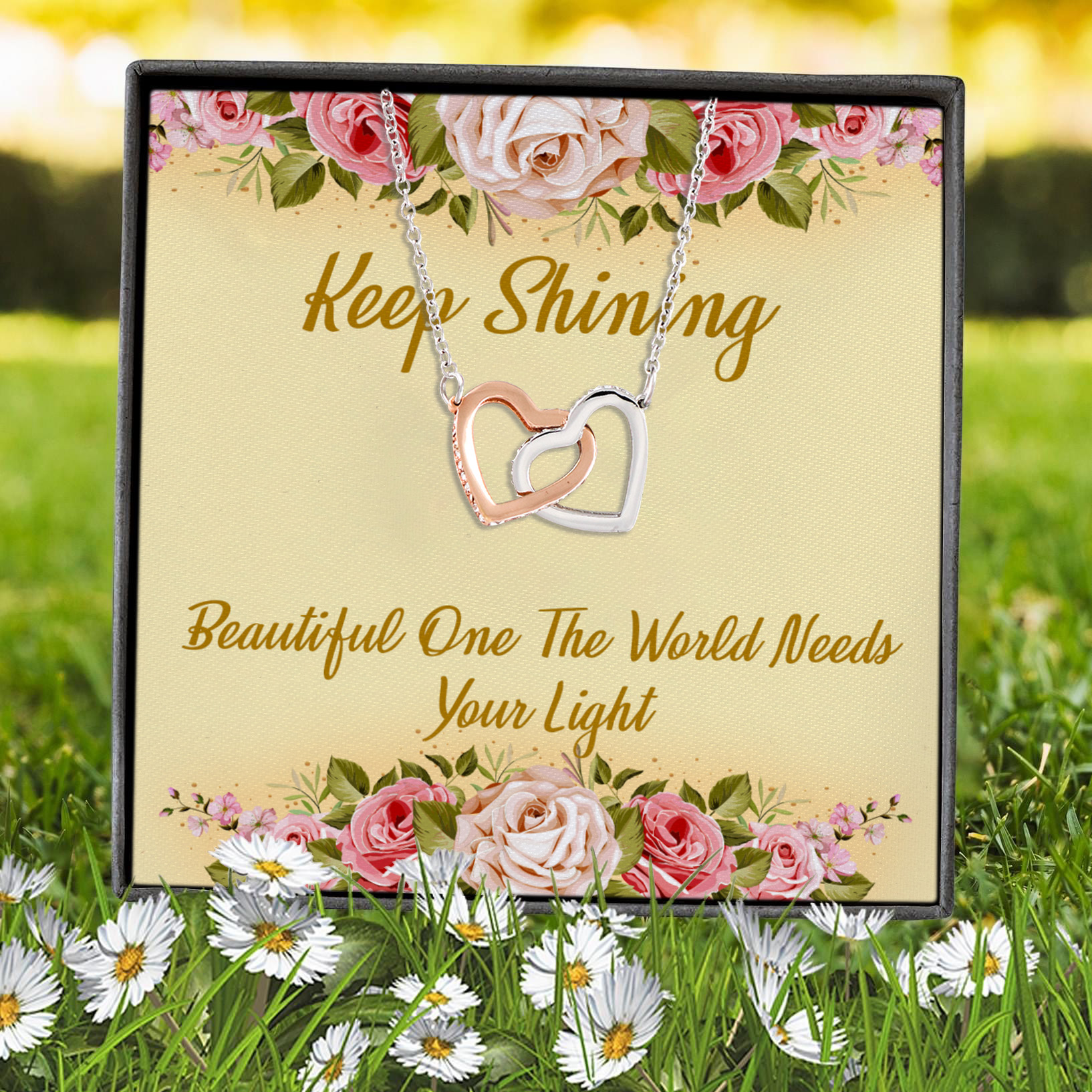 1HP. Keep Shining Message Card Interlocking Hearts Necklace 7