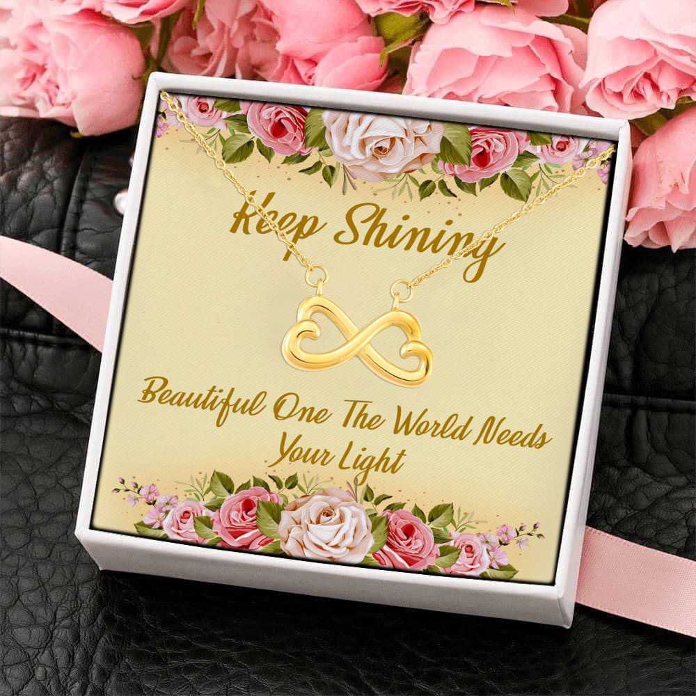 1HP. Keep Shining Message Card Infinity Heart Necklace (Gold) 4