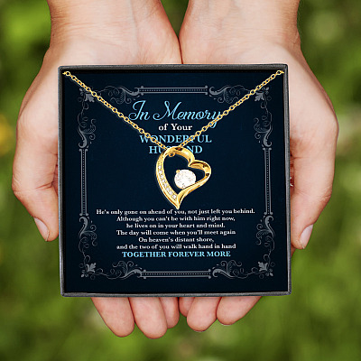 Alternative view of In Memory Of Your Wonderful Husband He's Only Gone On Ahead Of You Forever Love Heart Pendant Necklace