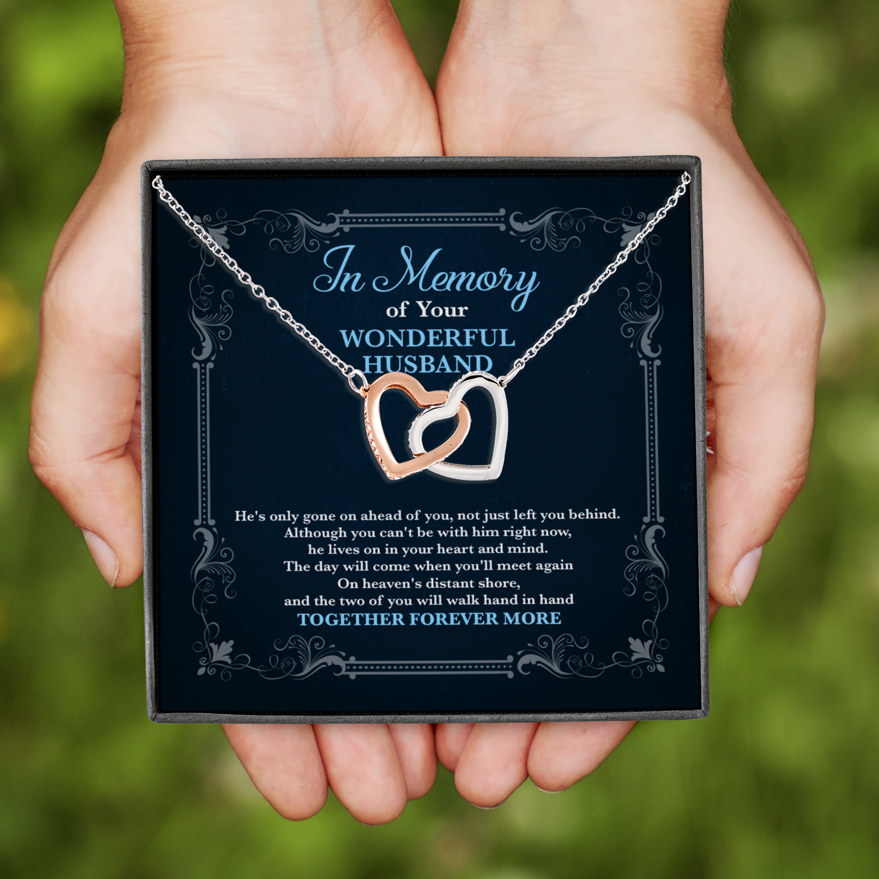 3VT. In Memory Of Wonderful Husband Interlocking Hearts Necklace