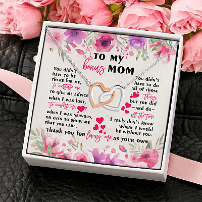 Thank You For Loving Me As Your Own Interlocking Hearts Pendant Necklace - Bonus Mom Gift Ideas