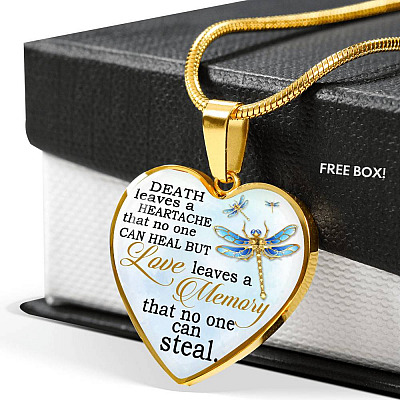 Death Leaves a Heartache in Loving Memory Gifts Remembering Lost Loved Ones Heart Pendant Necklace - Heart Luxury Necklace (Gold Plated)