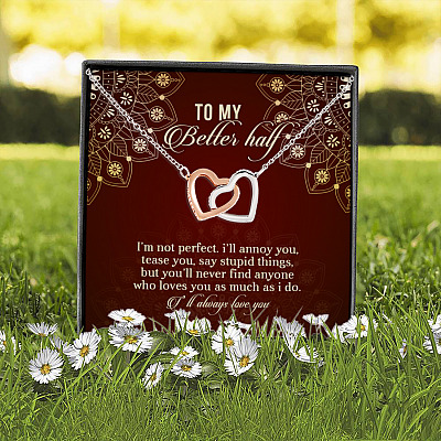 Alternative view of To My Better Half I'm Not Perfect I'll Annoy You Tease You Say Joined Interlocking Hearts Pendant Necklace