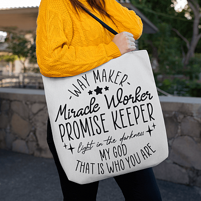 Alternative view of Way Maker Miracle Worker Promise Keeper Light In The Darkness My All Over Print Tote - Shoulder Bag