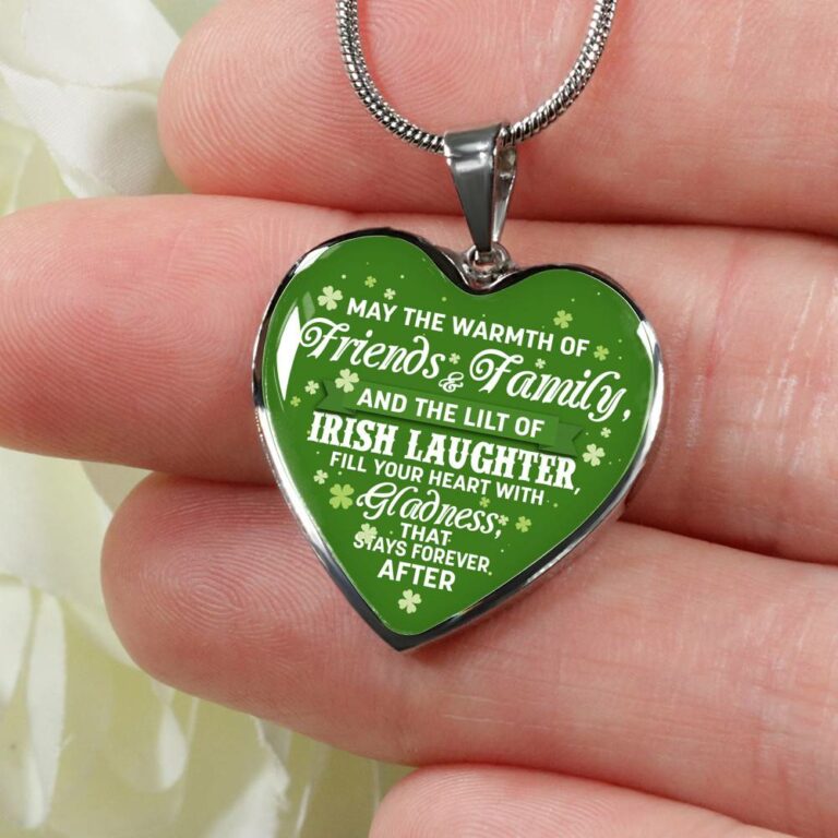 Irish Laughter Fill Your Heart with Joy and Gladness Irish Blessing Gift Heart Pendant Necklace - Heart Luxury Necklace (Silver)