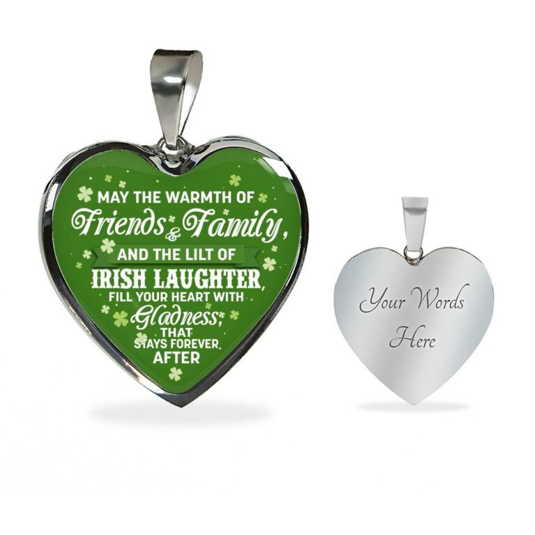 Irish Laughter Fill Your Heart with Joy and Gladness Irish Blessing Gift Heart Pendant Necklace - Heart Luxury Necklace (Silver)
