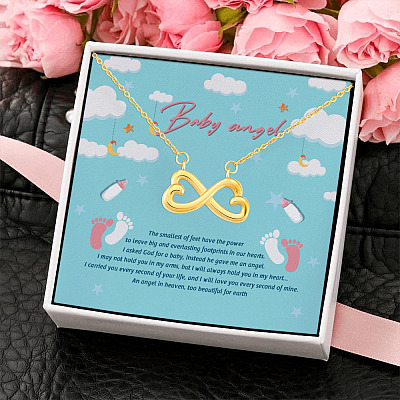 Baby Angel the Littlest Feet Make the Biggest Footprints in Our Hearts Infinity Heart Pendant Necklace