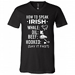 St Patrick's Day How To Speak Irish Gaelic T-shirt - V-neck - Funny Patrick's Day Shamrock Shirt - Irish Gift, Black, V-Neck T-Shirt