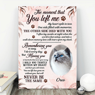 Alternative view of Personalized Photo The Moment That You Left Me My Heart Split In Two Loss of Dog Framed Canvas - Unframed Poster