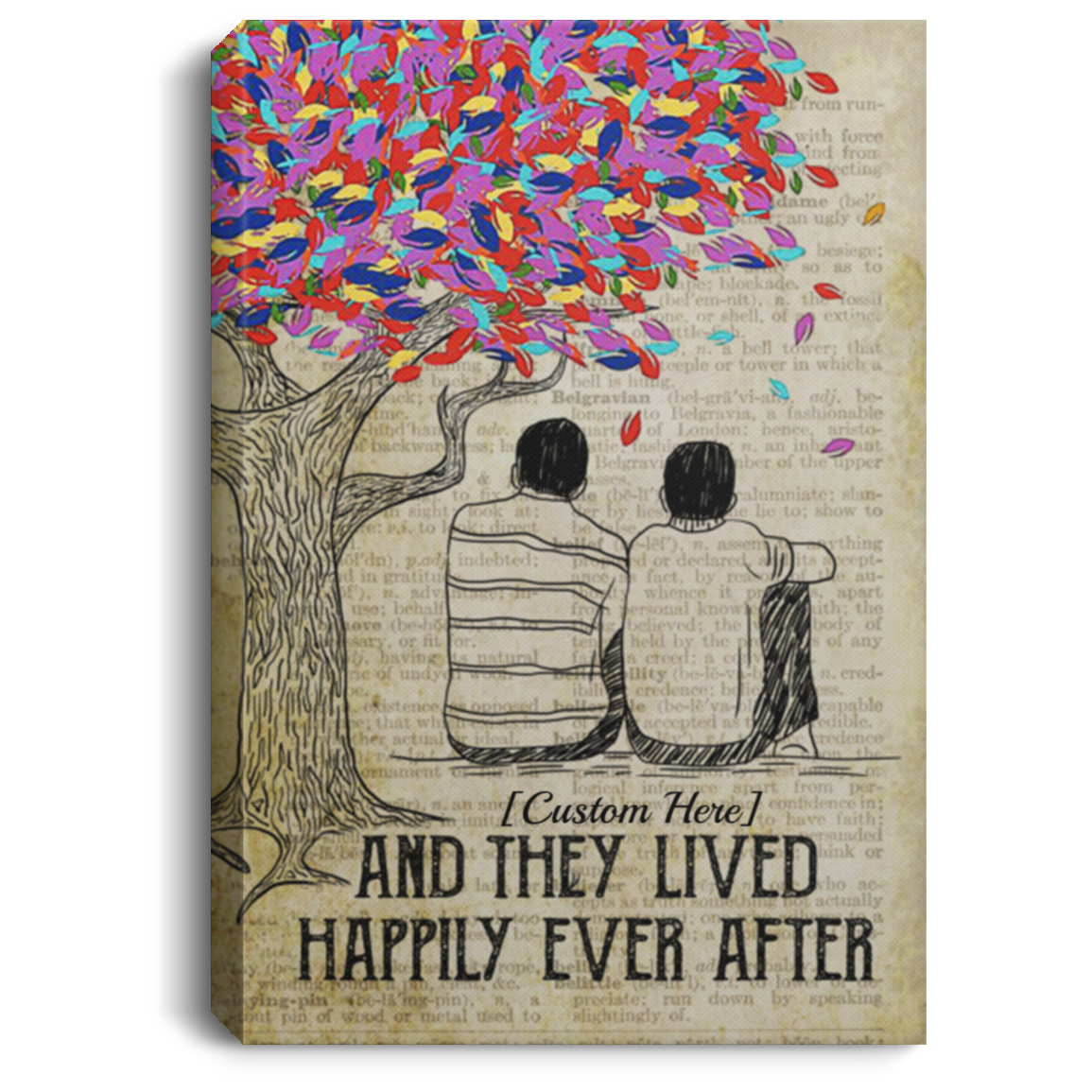 Personalized And They Lived Happily Ever After LGBT Gay Couple Framed Canvas Prints - Gay Pride Unframed Poster, White, 0.75'' Framed Canvas