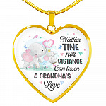 Neither Time Nor Distance Can Lessen A Grandma's Love Cute Elephant Heart Pendant Necklace for Granddaughter - Heart Luxury Necklace (Gold Plated)