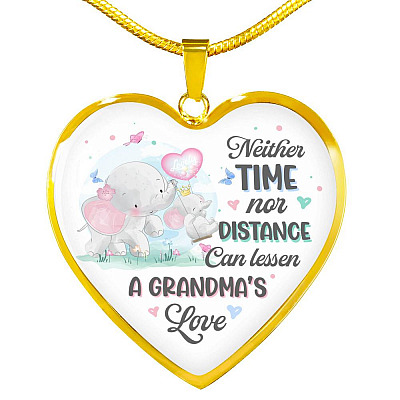 Neither Time Nor Distance Can Lessen A Grandma's Love Cute Elephant Heart Pendant Necklace for Granddaughter - Heart Luxury Necklace (Gold Plated)
