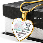 Neither Time Nor Distance Can Lessen A Grandma's Love Cute Elephant Heart Pendant Necklace for Granddaughter - Heart Luxury Necklace (Gold Plated)