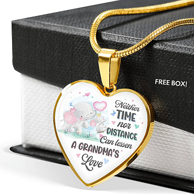 Neither Time Nor Distance Can Lessen A Grandma's Love Cute Elephant Heart Pendant Necklace for Granddaughter - Heart Luxury Necklace (Gold Plated)