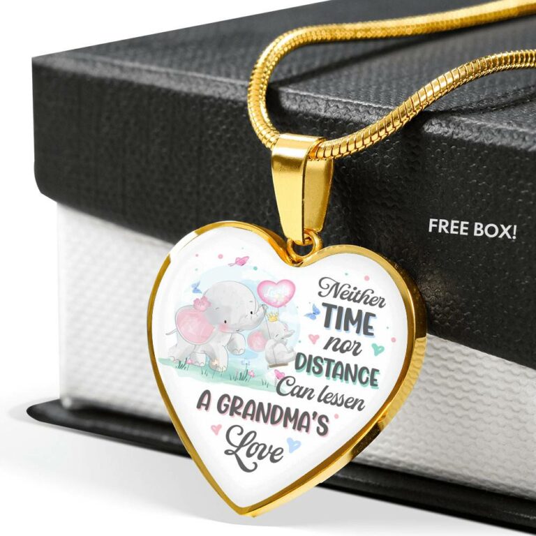 Neither Time Nor Distance Can Lessen A Grandma's Love Cute Elephant Heart Pendant Necklace for Granddaughter - Heart Luxury Necklace (Gold Plated)