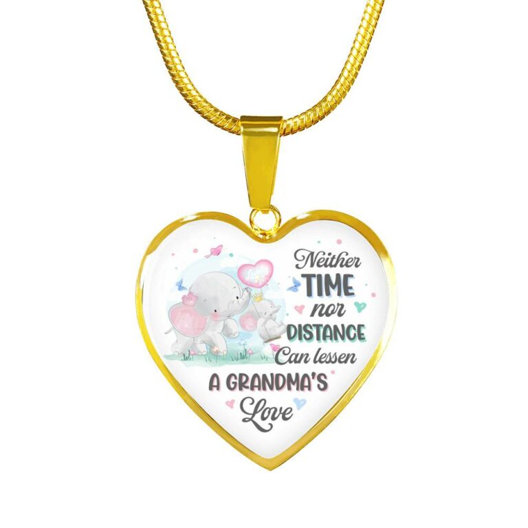 Neither Time Nor Distance Can Lessen A Grandma's Love Cute Elephant Heart Pendant Necklace for Granddaughter - Heart Luxury Necklace (Gold Plated)